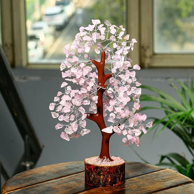 PYOR Rose Quartz Tree, Pink Office Decor, Money Tree, Rose Quartz Crystals, Pink Office Accessories, Gemstones, Feng Shui Decor, Spiritual Gifts for Women, Healing Crystals and Gems