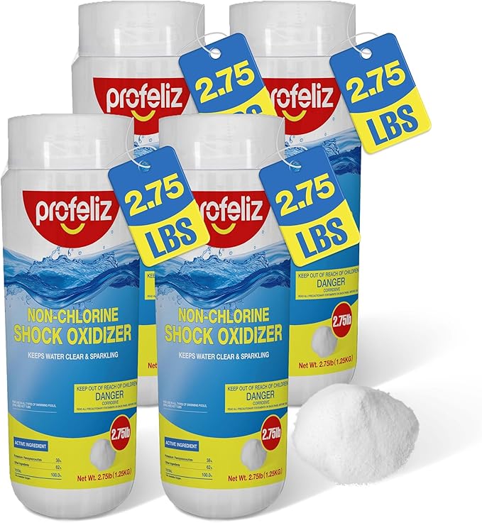 PROFELIZ 4 Pack Non Chlorine Shock Oxidizer for Hot Tubs, Chlorine-Free Spa Pool Shock Treatment, Quick Dissolving Oxidizing Water Clarifier, 2.75 lbs per Bottle