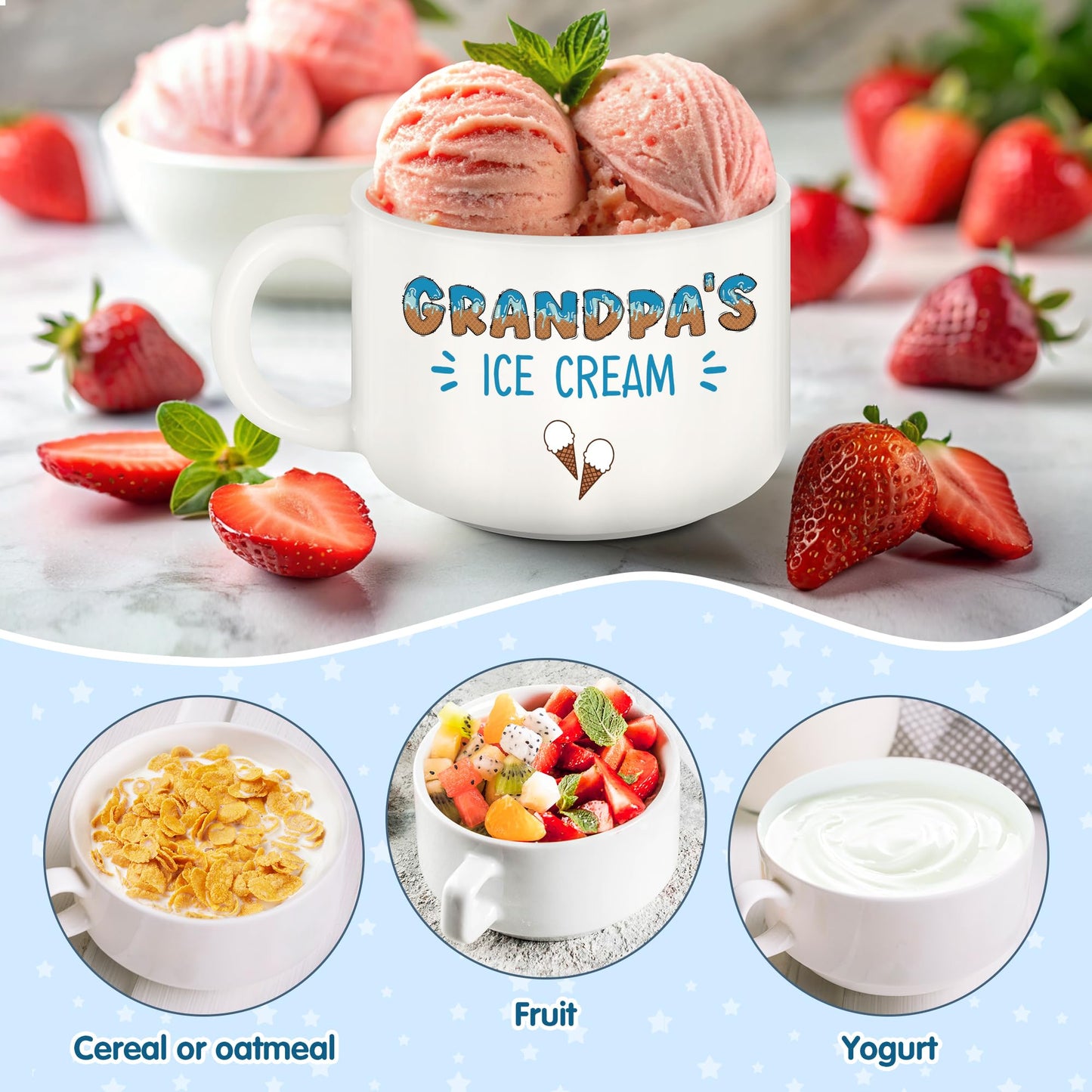 Grandpa Christmas Birthday Gifts,Best Grandpa Ever Gifts from Grandkids,Great Xmas Present for Grandfather Grandparents Papa from Granddaughter Grandson,Funny Ice Cream Bowl with Shovel Spoon Set Gift