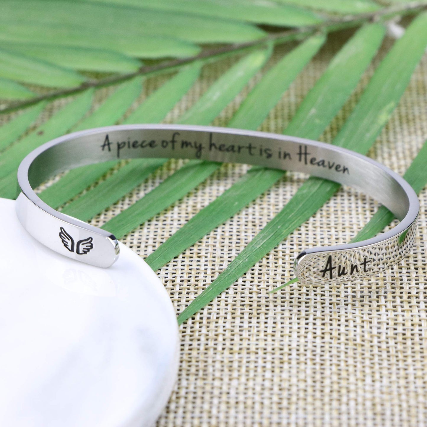 JoycuFF A Piece of My Heart is in Heaven Memorial Jewelry Loss of Aunt Sympathy Gifts for Women Remembrance Mantra Cuff Bracelet