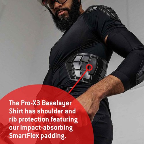 G-Form Men's Pro-X3 Short Sleeve Shirt - Protective Baselayer Shirt for Biking - Breathable Padded Compression Undershirt & Shoulder Protection - Breathable Bike Armor - Black, Adult Small
