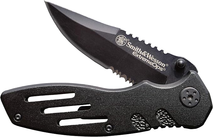 Smith & Wesson Accessories Extreme Ops SWA24S 7.1in S.S. Folding Knife with 3.1in Serrated Clip Point Blade and Aluminum H...