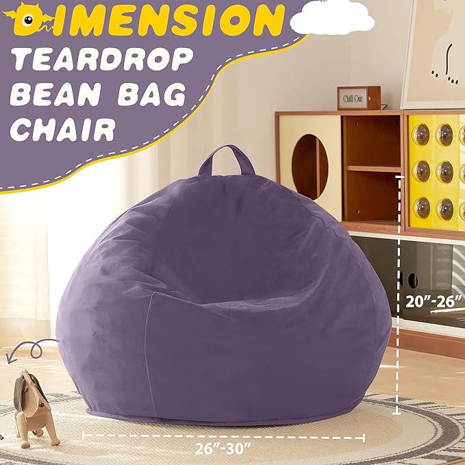 HABUTWAY 2FT Bean Bag Chair, 2' Beanbags Small Bean Bag Chairs with Filling, Teardrop Bean Bag Chair Luxurious Velvet Ultra Soft Fur with Removable Cover (Purple)