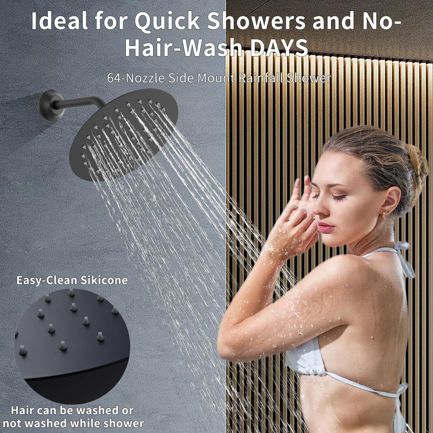 HONGTONGSOWER Shower Faucet Set Matte Black Shower System Temperature Display Diverter Shower Valve and 2 in 1 Handheld with Slide Bar, 12 Inch Ceiling Shower Head with 8 Inch Wall Mount Shower Head