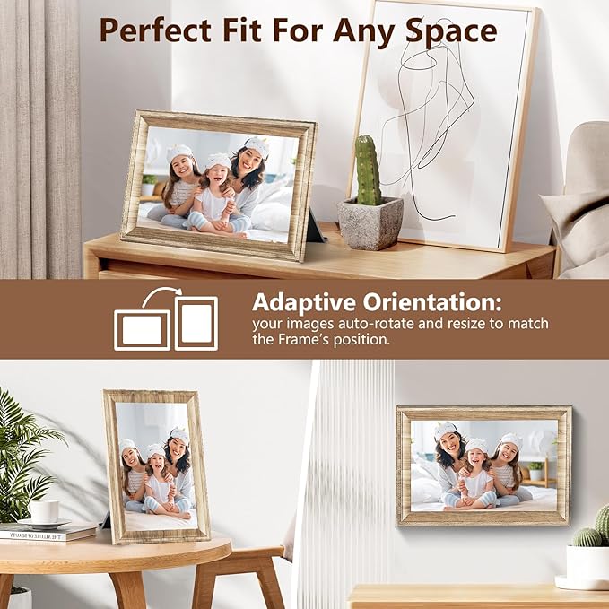 Digital Picture Frame WiFi Send Photos from anywhere16GB Storage Smooth System 10.1inch 1280x800 IPS Touch Screen Wood Light Color