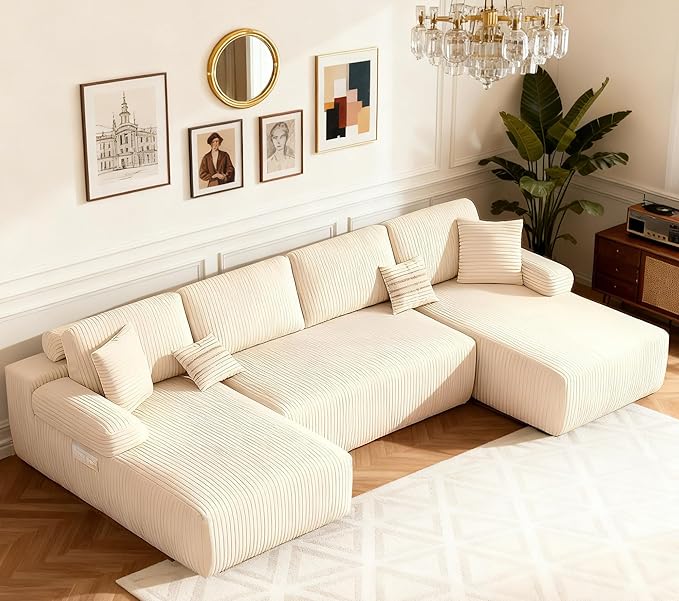 DURASPACE 126.2'' U Shaped Modular Sectional Sofa Couch Convertible 4-Seater Boneless Couches for Living Room (Beige)