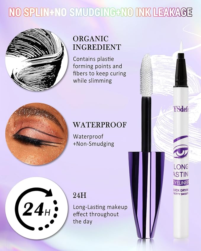 Blue Mascara Liquid Eyeliner Set, Update Longlasting Waterproof Color Eye Liner Pen, 5D Silk Fiber Colored Mascara Volume and Length, Christmas Party Stage Use Eye Makeup Gift Kit for Women Girl-04