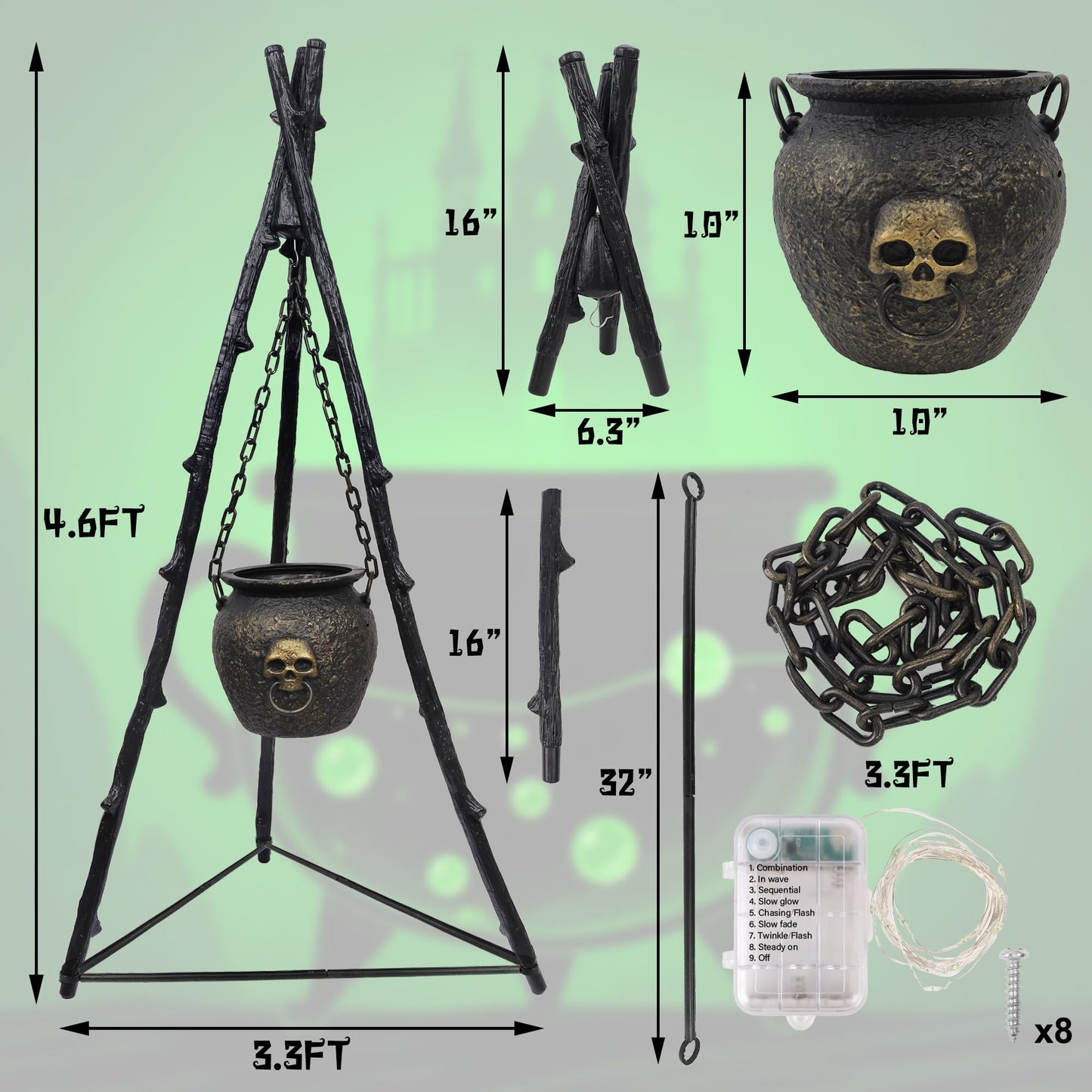 DR.DUDU Halloween Decorations Outdoor - 4.6FT Large Witches Cauldron with Tripod & Green LED Lights, Hocus Pocus Scary Outside Decor for Yard, Porch, Party, Haunted House Props & Candy Bowl