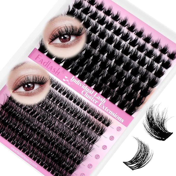 FADLASH Lash Clusters Individual Lashes 10-18mm Eyelash Clusters D Curl DIY Lash Extension Clusters Wispy Cluster Lashes (KLS242+CLS015-07D-Mix10-18)