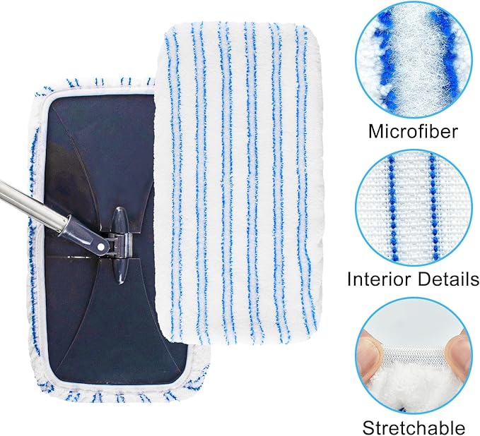 Microfiber Flat Mops for Floor Cleaning,Dust Mop for Hardwood Floors,Flat Mop Set with 4 Mops Pads and 58"Stainless Steel Handle for OCedar Hardwood Floor'N More Microfiber Mop,Use to Wet&Dry Cleaning