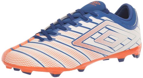 Umbro Men's Velocita Elixir Club FG Soccer Cleat, White/Orange/Blue, 10
