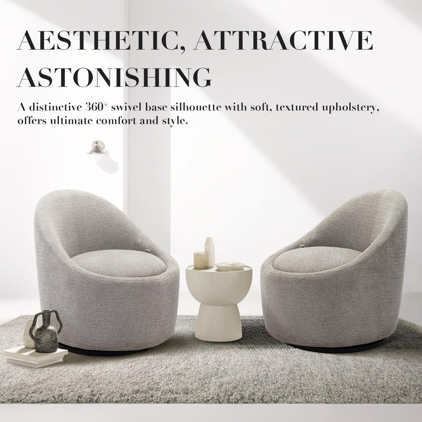 COLAMY Swivel Accent Chair, 360° Swivel Chair with Hidden Storage, Modern Small Barrel Swivel Armchair for Living Room/Bedroom, LightGrey