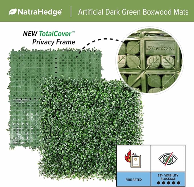 NatraHedge Artificial Boxwood Hedge Mat 20"x 20" Panels (12 Pack)