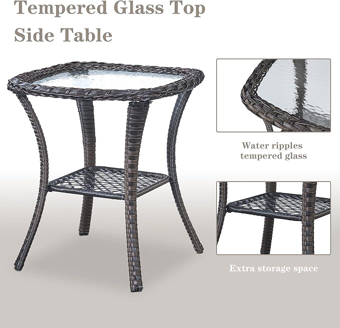 Belord 3 PCS Patio Furniture Set - Mixed Grey Wicker Swivel Rocking Chair Set with Side Table