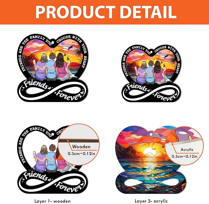 Macorner Personalized Window Hanging Suncatcher Ornament Friendship Gifts for Women, Birthday Gifts for Women Friendship, Best Friend Birthday Gifts, Friendship Forever Family Choose with Heart