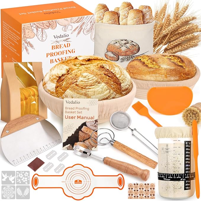 Sourdough Bread Baking Supplies, Sourdough Starter Kit, Bread Proofing Basket, Bread Making Tools Kit, Sour Dough Kit Tool...
