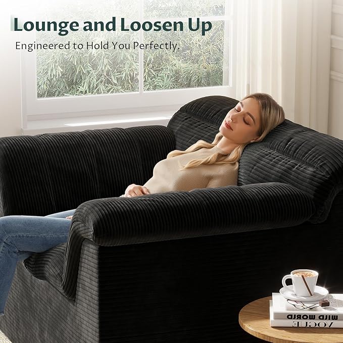 SUNG7 51" Cloud Sectional Couch, Modern Modular Sofa with Deep Seat, Comfy Compressed Single Sofa, Upholstered Corduroy Couches for Living Room, No Assembly Required, Black