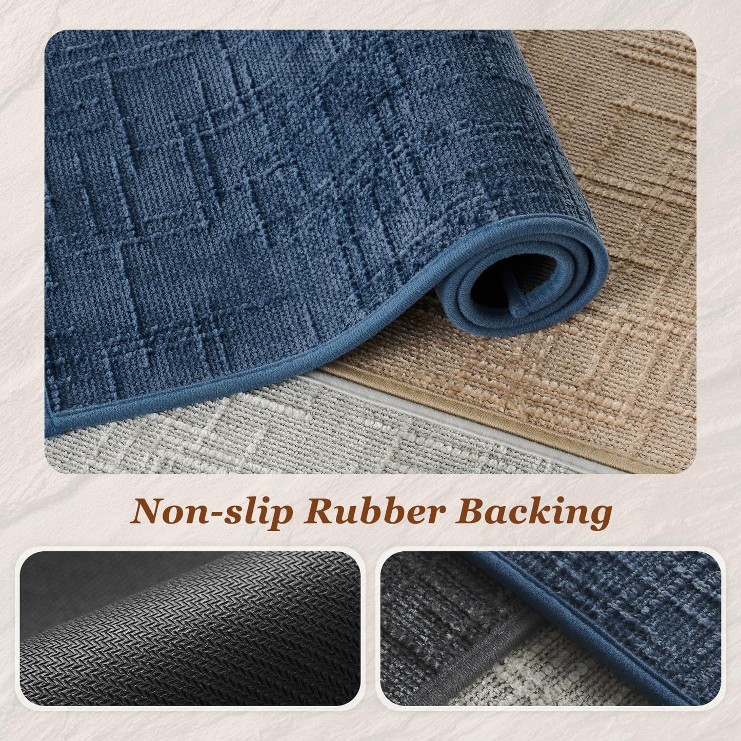 AMOAMI Bath Mat Non Slip Super Absorbent Quick Dry Bath Mats for Bathroom Floor Rubber Backing Washable Bathroom Rugs Modern Woven Jacquard Mat, Beside Tub Bath Rugs, 24" x 36", Blue