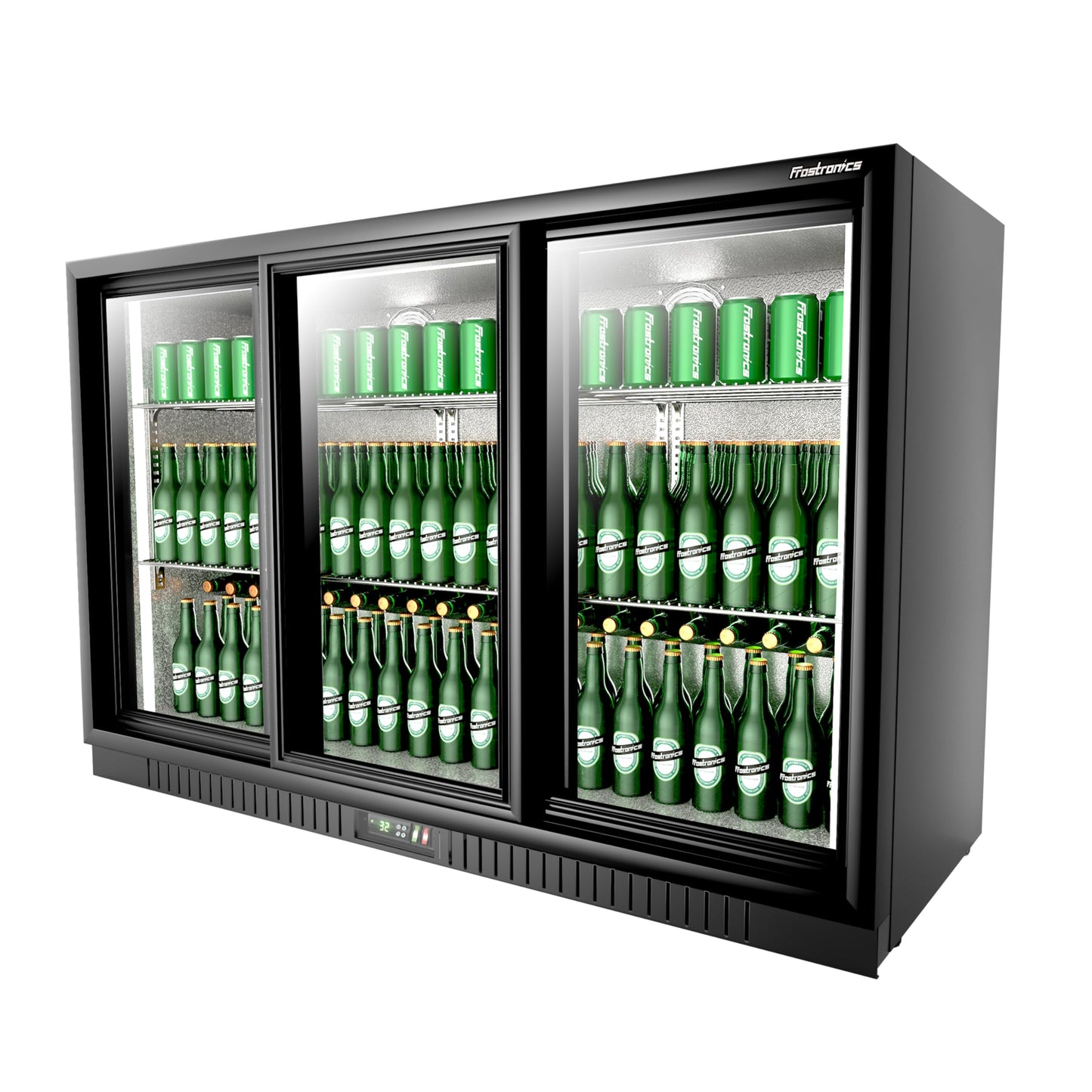 Frostronics 54 in. 335 cans Triple Sliding Door Back Bar Beverage Cooler, 10.8 cu. ft. Under Counter Glass Door Bar Fridge, lockable, 32-50°F Display Refrigerator, ETL & NSF7 Certified