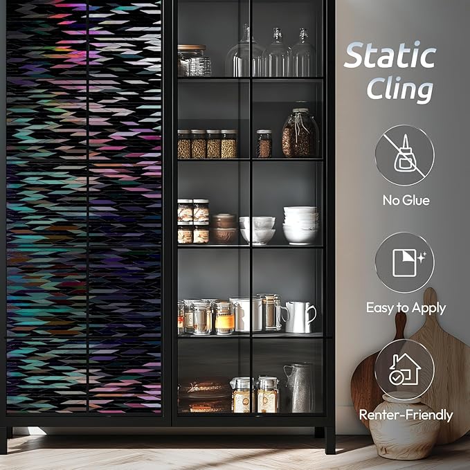 rabbitgoo Window Privacy Film, Total Blackout Window Film, Stained Glass Heat Control Glass Thermal Sticker, Room Darkening Door Cover, Anti-UV Privacy Cling with Installation Tools, 17.5" x 78.7"