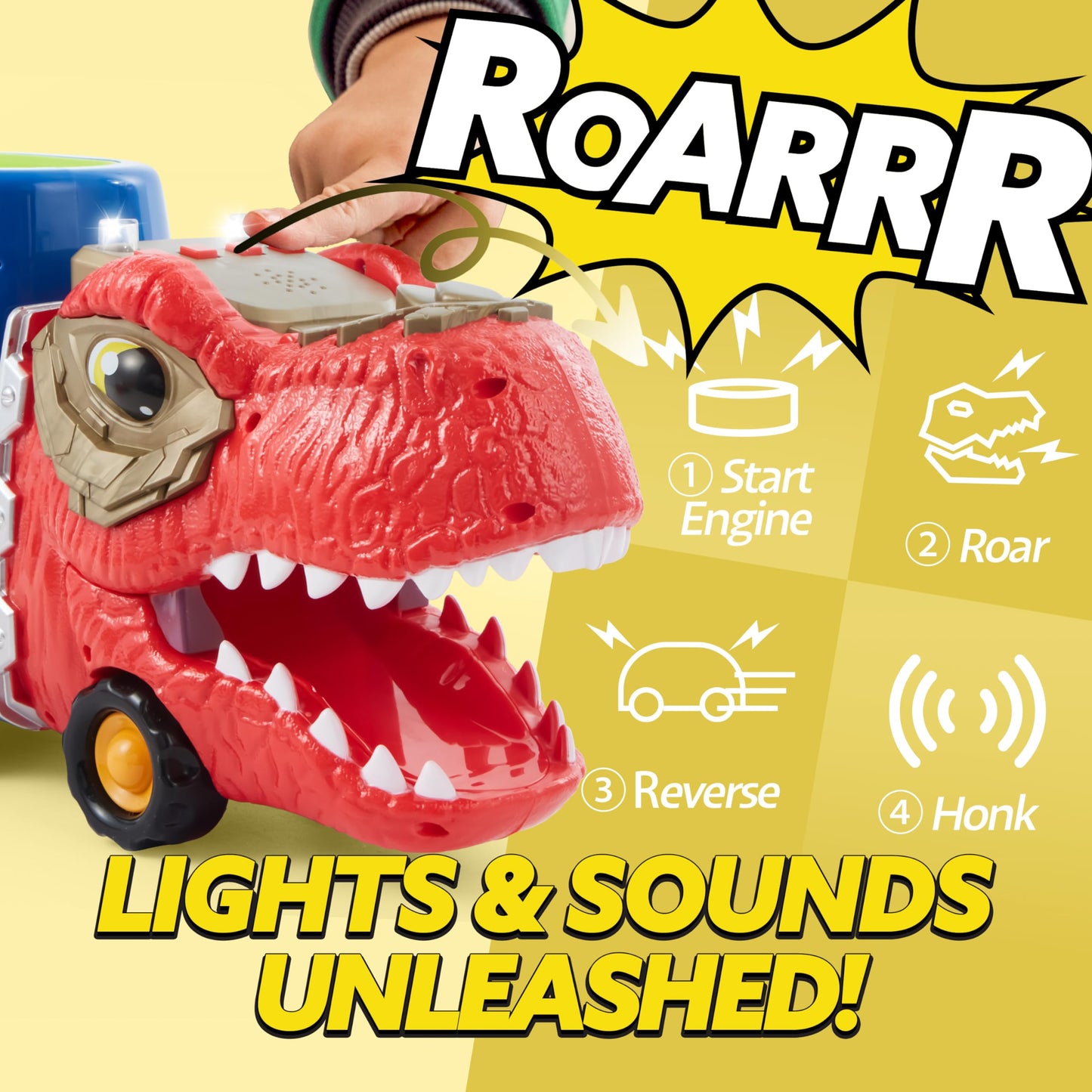 JOYIN Dinosaur Truck Toys for Kids, Kids Toys Boys Age 3 4 5, Dinosaur Car Carrier Truck Toy with 6 Figures Rubber Car Vehicles, Toddler Birthday Gifts with Music & Lights