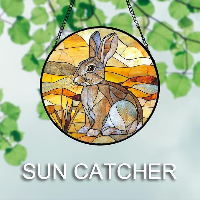 Stained Glass Window Hanging 4 Pcs Set Animals 6.3" - Desert Landscape Yellow Suncatcher Door Garden Sun Catcher Decor Birthday Christmas for Mom Woman Nana Men