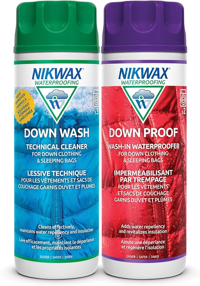 Nikwax Down, Down DUO-Pack, 300ml, Wash-In Cleaning and Waterproofing adds DWR Water Repellency to Down Filled Jackets, Ou...
