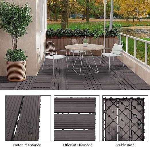 36 PCS 12x12 Inch Interlocking Deck Tiles - Waterproof All-Weather Outdoor Patio Flooring for Pool, Balcony, Backyard, Porch & Garden, Coffee