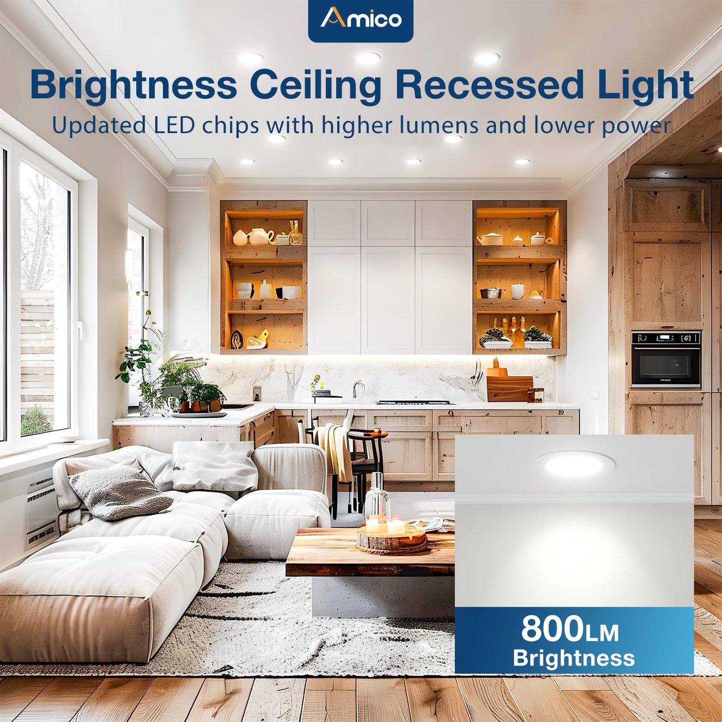 Amico 48 Pack 4 Inch 5CCT Ultra-Thin LED Recessed Dimmable Ceiling Light with Junction Box, 2700K/3000K/3500K/4000K/5000K Selectable, 10W Eqv 60W, 800 Lumens, High Brightness Downlight - ETL&FCC