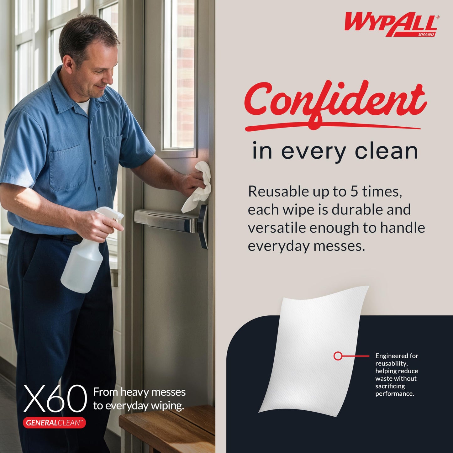 WypAll GeneralClean X60 Cloths Multi-Task Cleaning Wipes (54015), Brag Box, Strong and Absorbent Towels, White (1 Pack of 236 Sheets, 236 Sheet Total)