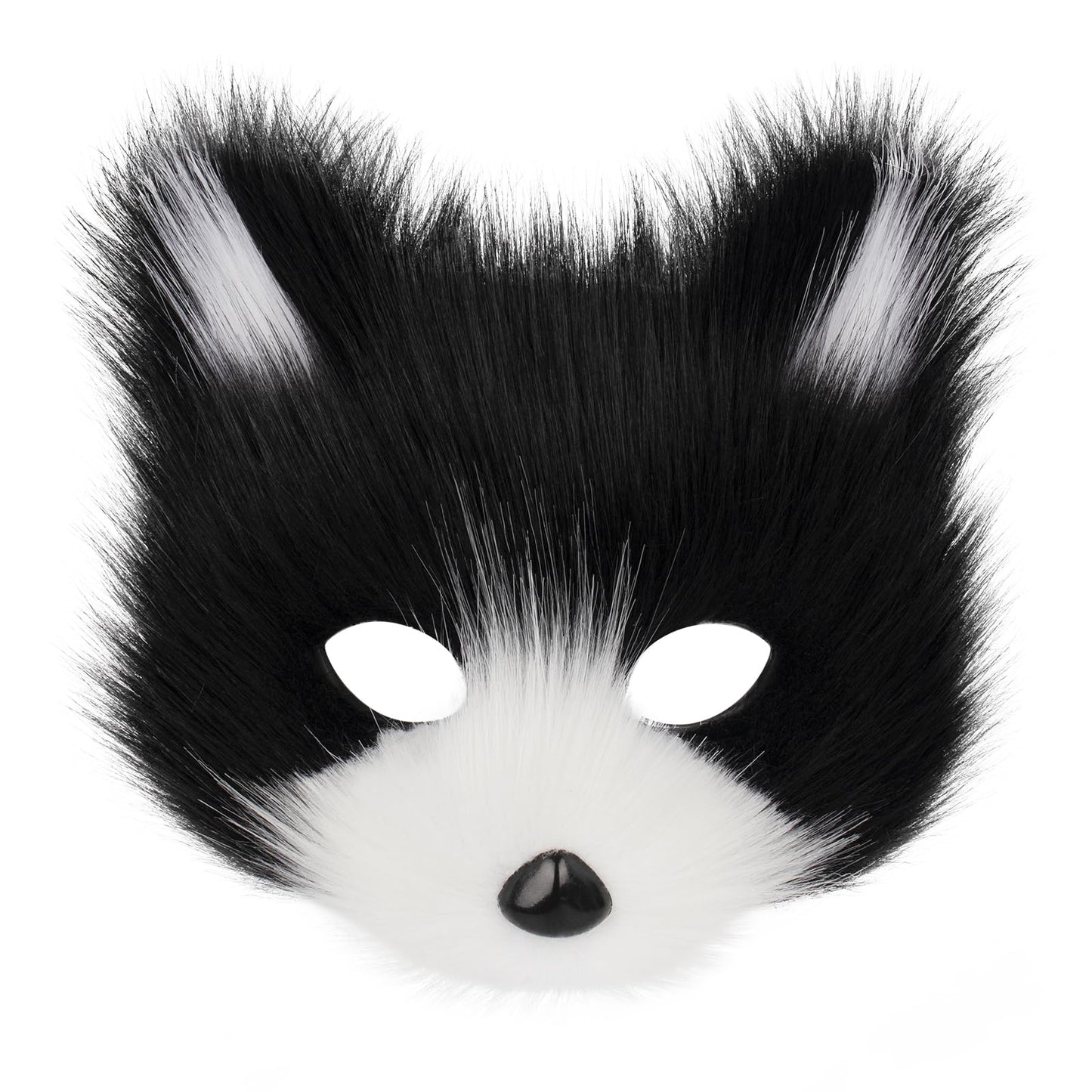 hbbhml Faux Fur Fox Mask Wolf Cat Fluffy Tail and Leather Necklace Set Halloween Party Cosplay Costume Accessory