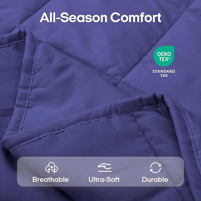 ZonLi Weighted Blanket for Adults (48"x72", 15lbs, Dusk Blue) Twin Size High Breathability Cooling Heavy Blanket, Soft Material with Premium Glass Beads, All-Season, Easy Care