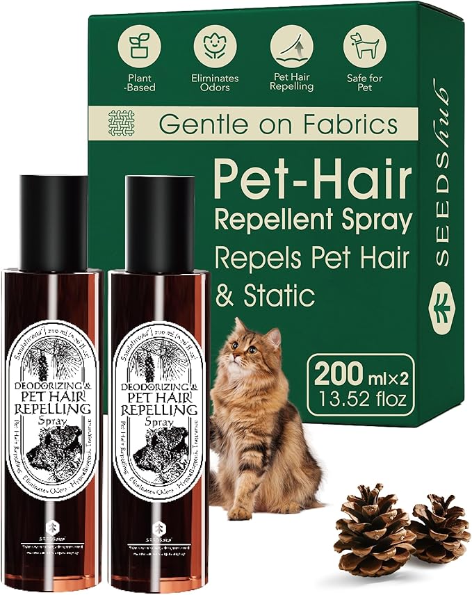 4-in-1 Pet Hair Remover & Odor Neutralizer Spray, Anti Static Wrinkle Release, Plant Based Enzymes, Safe for Pets, Fabrics & Furniture, Refresh Pine Nut Scent, 13.52 fl oz, 2 Full Size Pack