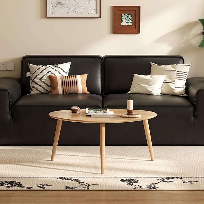 Vadisun Small Oval Coffee Table, 33.5" Mid Century Modern Coffee Table for Living Room, 100% Solid Oak Wood Side Table, Center Table (Original Wood Color, 33.46''Wx22.83''Dx15.74''H)