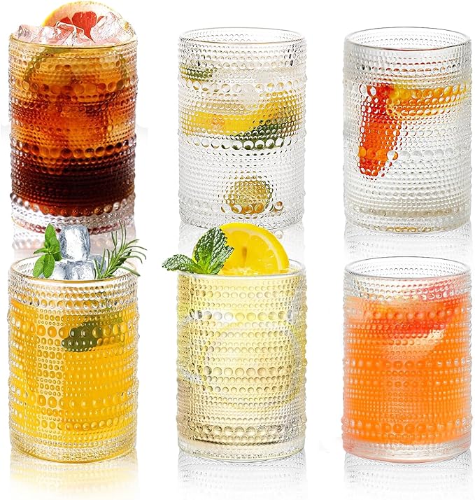 Salpae Hobnail Drinking Glasses Set of 6, 16 Oz Vintage Embossed Glass Cup Kitchen Glassware Water Tumblers for Cocktails,...