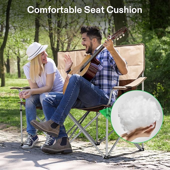 VIVOSUN [outlets] Double Camping Chair, Fully Padded Folding Loveseat, Portable Oversized Duo Chair with Storage Cup Holders, Height-Adjustable Armrests & Carry Bag, Supports up to 500lbs