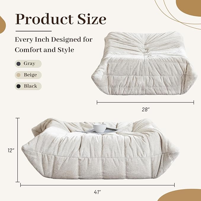 HABUTWAY Bean Bag Ottoman,Foot Rest,Fireside Chair Memory Foam Lazy Bean Bag Sofa for Living Room,Bedroom,Dorm,Office (Ottoman-Beige)