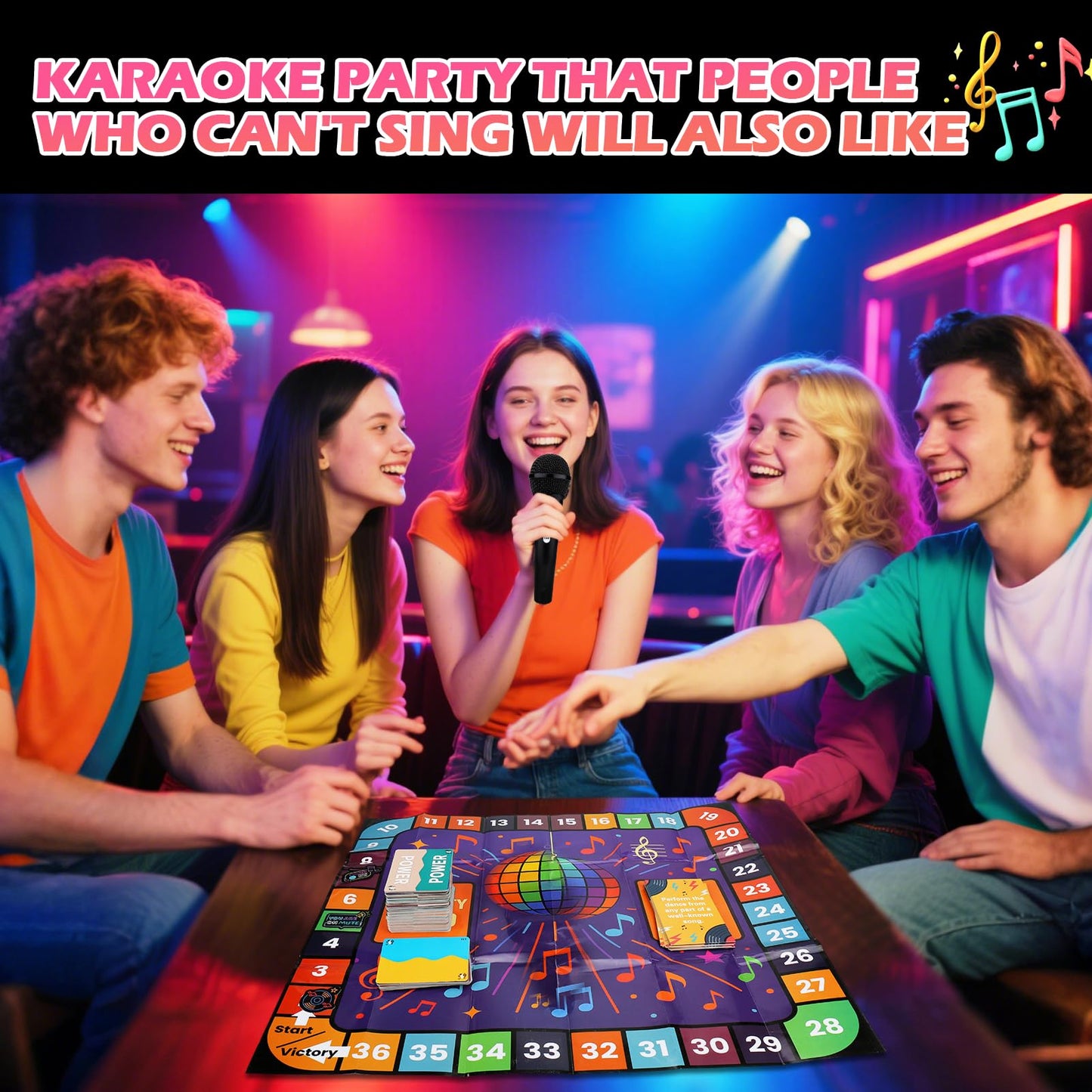 BSRESIN Music Grab The Games, Family Karaoke Board Game 2-10 Players, Fun Family Bad Singers Card Games with 300 Lyrics (150 Cards) for Adult Hilarious Game Night & Music Lovers