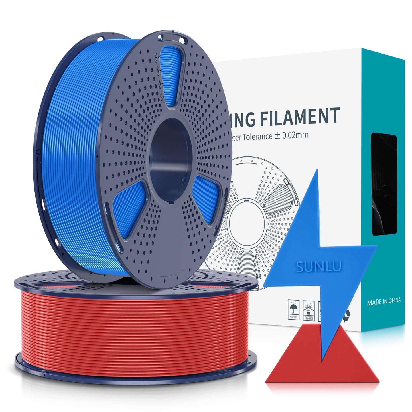 SUNLU High Speed 3D Printer PLA Filament 1.75mm, 1KG*2 Rolls Blue+Red
