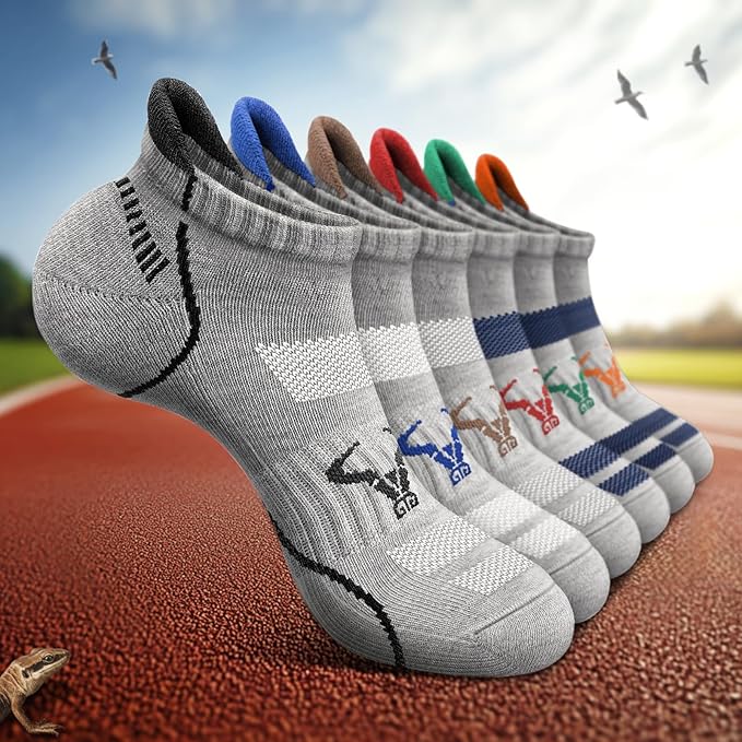 Men Running Socks 6Pairs-Ankle Athletic Socks Wicking Cushioned for Men Walking-Arch Compression Support