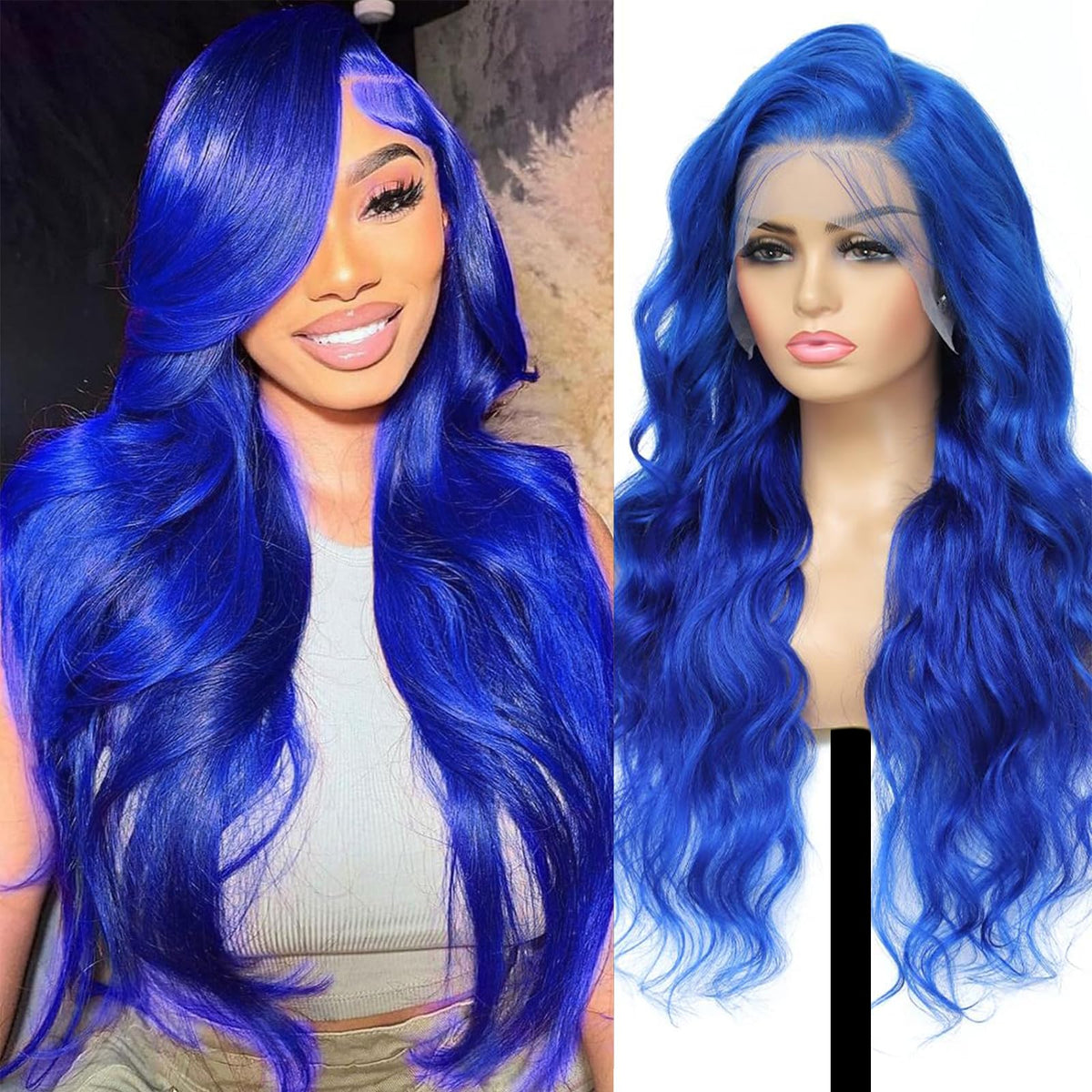 Shciyair Blue Human Hair Wig 30 Inch 13x4 HD Body Wave Lace Front Wigs Human Hair Pre Plucked 200 Density Blue Colored Human Hai
