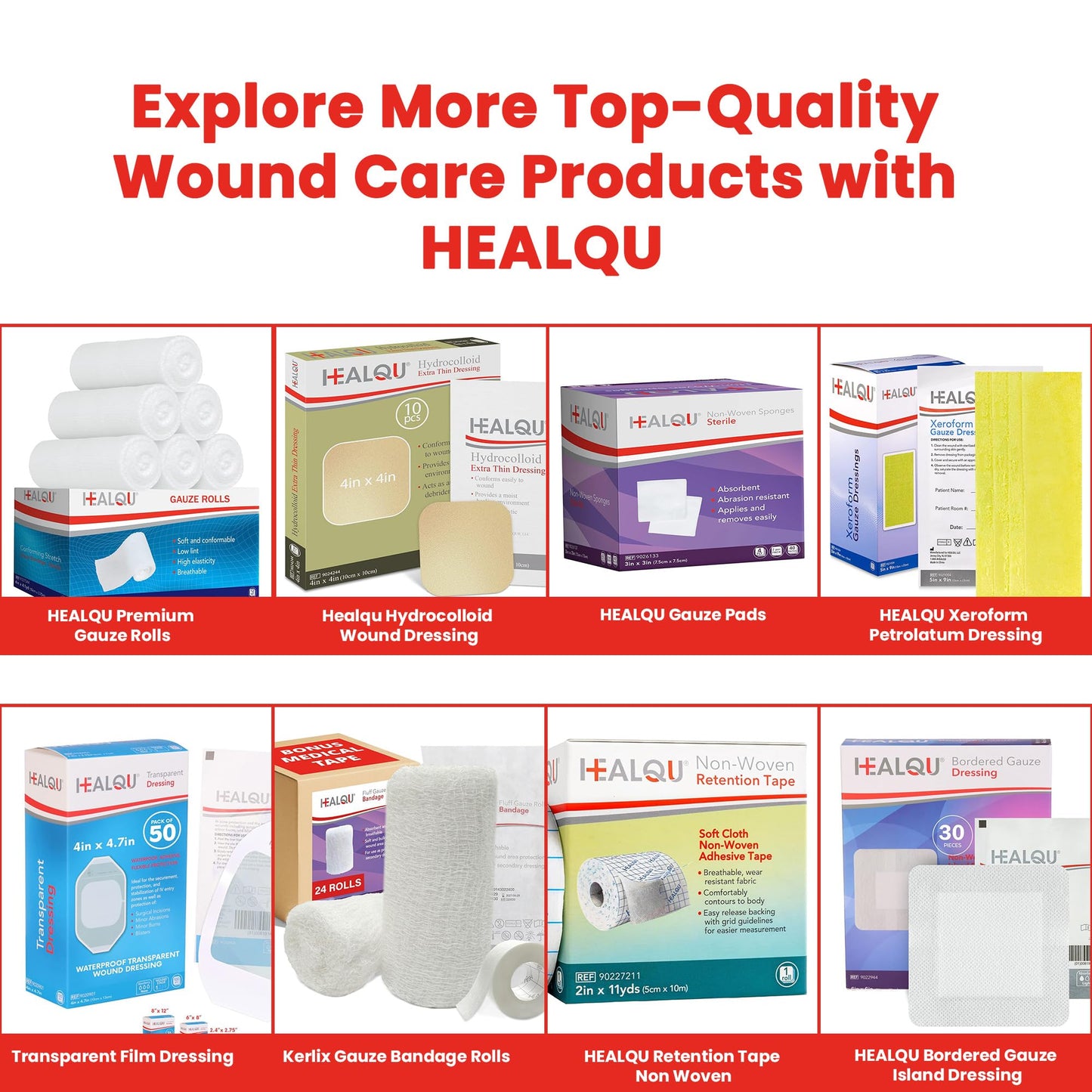 HEALQU 4x4 Gauze Pads - Bag of 200-4-Ply, Non-Woven Surgical Sponges - Super Absorbent Medical Gauze Sponges for Wound Dressing, Debridement, Cleaning, Prepping