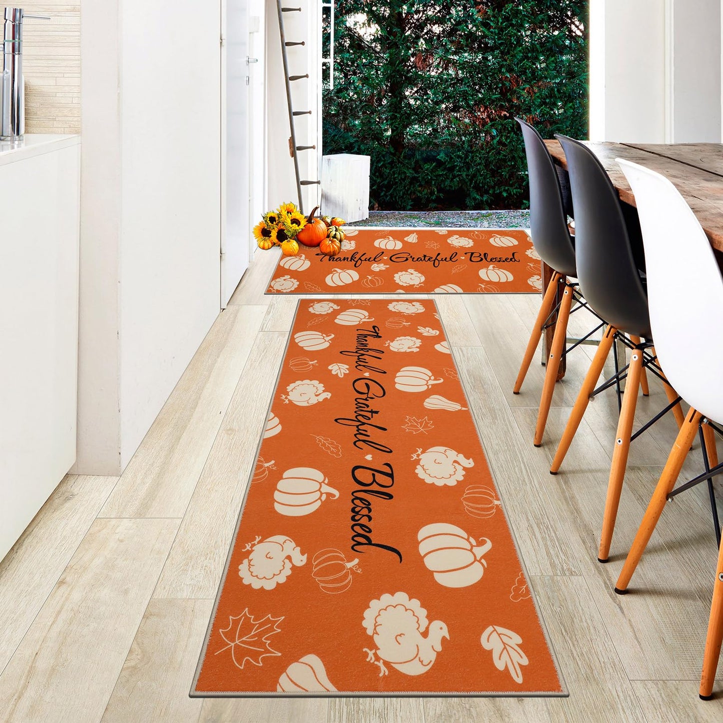 Ileading Fall Kitchen Rugs Set of 3, Washable Kitchen Mats for Floor, Non Slip Thanksgiving Kitchen Rugs and Mats Decor, Autumn Harvest Hello Pumpkin Floor Carpet for Kitchen Hallway Laundry Room