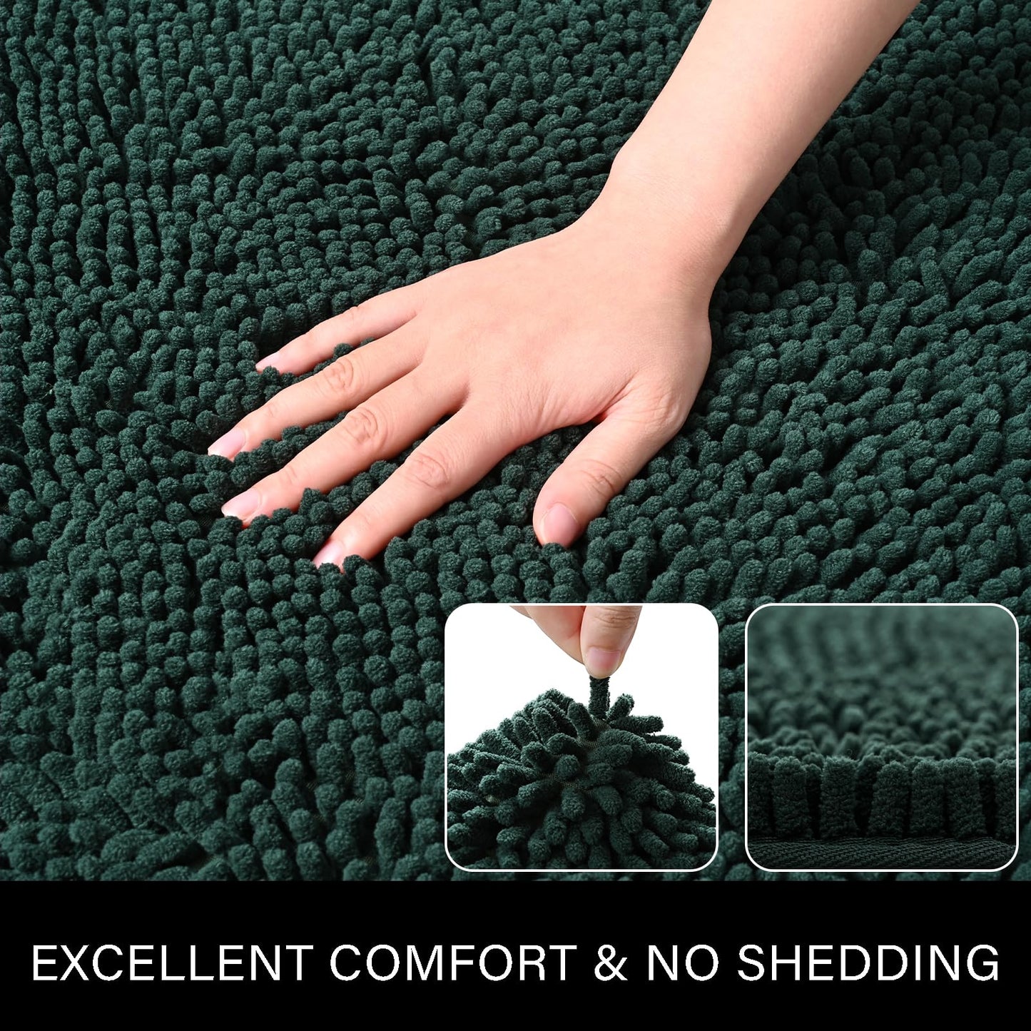 LOCHAS Luxury Bathroom Rug Shaggy Bath Mat 24 x 60 Inch, Washable Non Slip Bath Rugs for Bathroom Shower, Soft Plush Chenille Absorbent Carpets Mats, Hunter Green