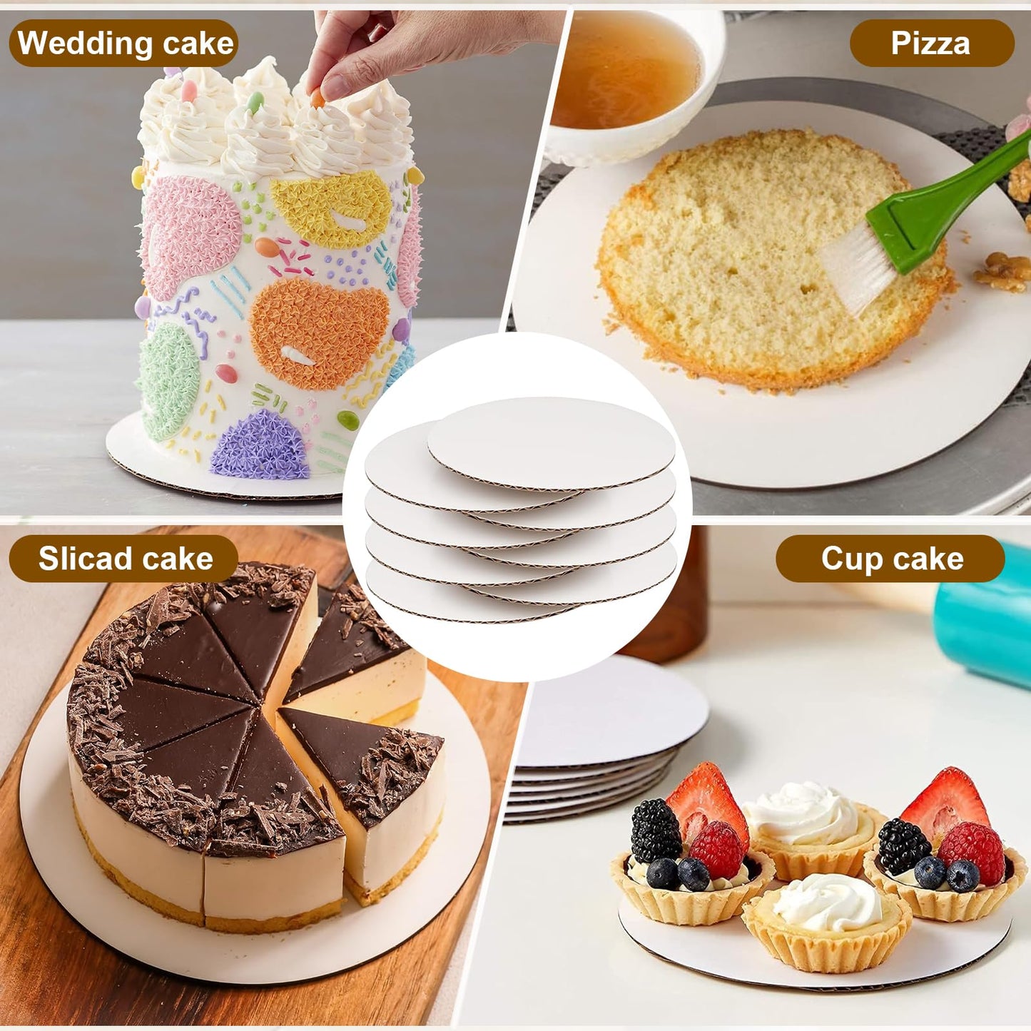 8 Pcs Cake Boards 10 inch Round, Food-Grade White Cake Board Rounds, Sturdy Cardboard Cake Circles Base Cakeboard, Waterproof and Oil-Proof Cake Plate for Cake DIY, Dessert, and Crafts Display