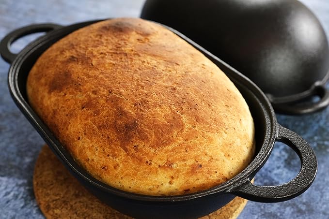Crucible Cookware Cast Iron Bread Pan with Lid (Pre-Seasoned) with Loop Handles – Oven Safe Form for Baking and Cooking, Artisan Bread Kit - Loaf Pan