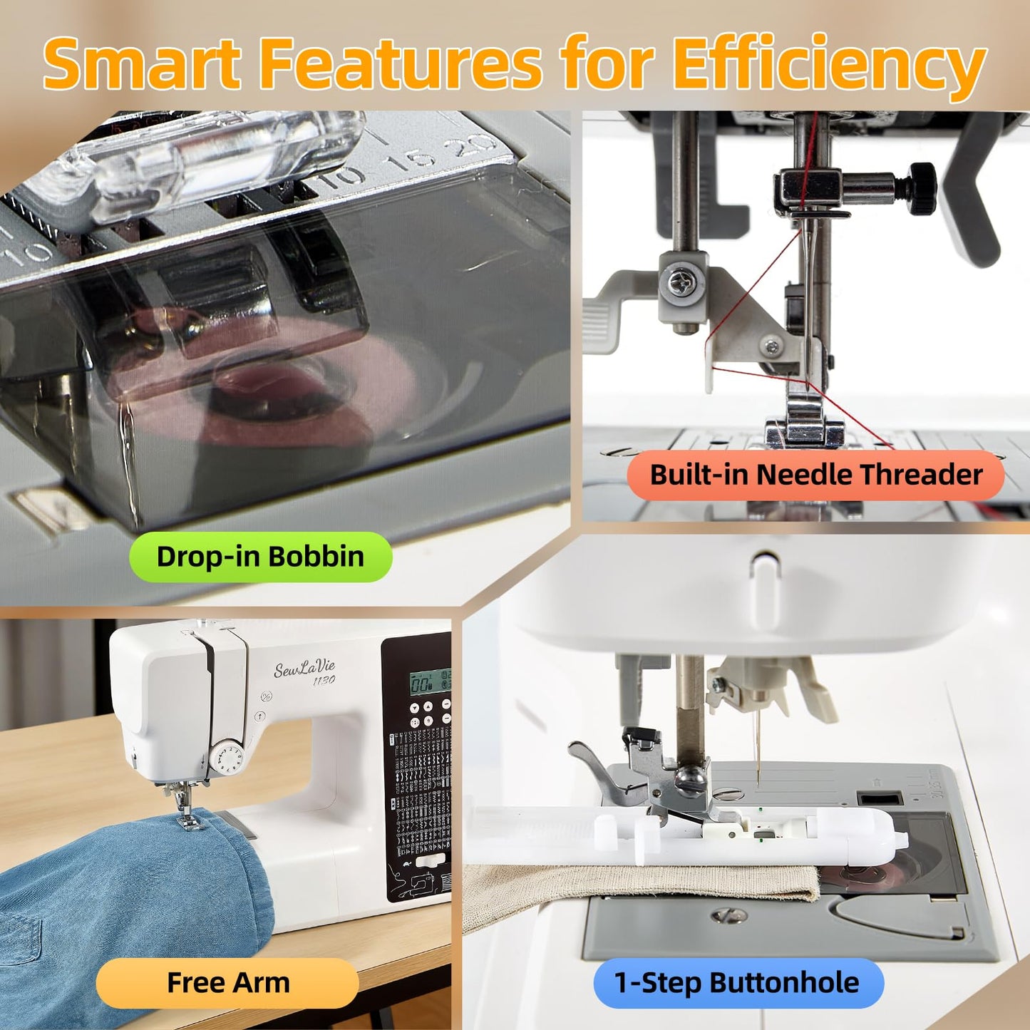 SewLaVie 1130 Computerized Sewing and Quilting Machine, 300 Stitches, LCD Screen, 1-Step Buttonhole, Speed Control, Wide Table, Sewing Machine for Clothes & Jeans, Sews Multiple Layers of Denim