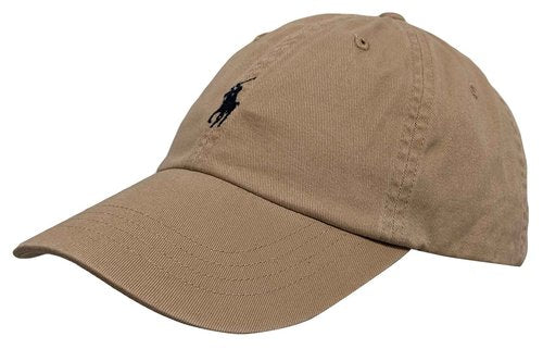 POLO RALPH LAUREN Mens Polo Sports Pony Logo Hat Cap (One Size, Khaki (Black Pony))
