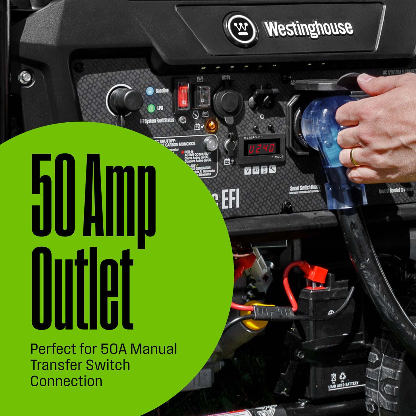 Westinghouse 12500 Peak Watt EFI Dual Fuel Home Backup Portable Generator, Remote Electric Start, Transfer Switch Ready, Gas and Propane Powered, CO Sensor, CARB Compliant