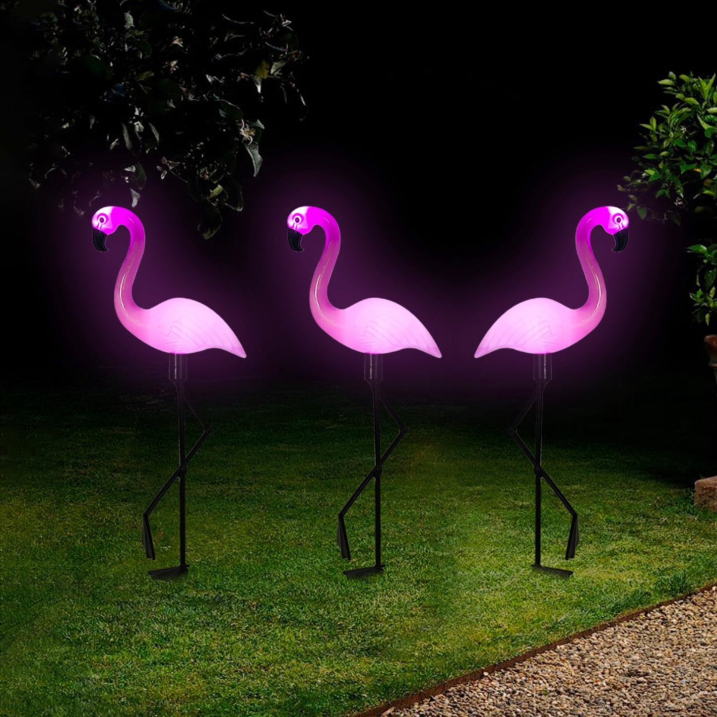 Ratopo Solar Flamingo Light 3 Pcs, Waterproof Solar Garden Lights Outdoor Decor, Pink Flamingo Garden Decor, Birthday Christmas New Home Gift, for Yard Lawn Walkway Pathway